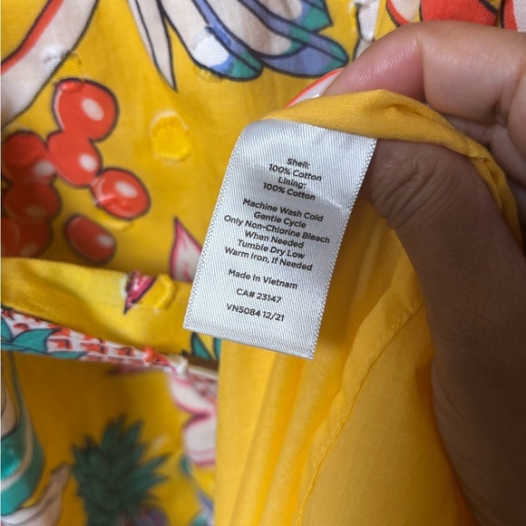 Talbots Tropical Floral Dress | Size 10 | Cotton Sleeveless A-Line Yellow - Picture 4 of 5